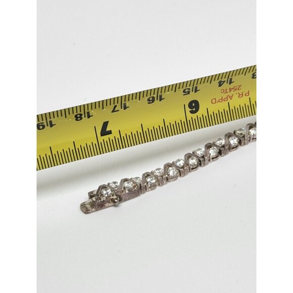 Sterling Silver Rhinestone Tennis Bracelet Vtg V Chevron Setting Hallmarked 7" - Picture 9 of 9